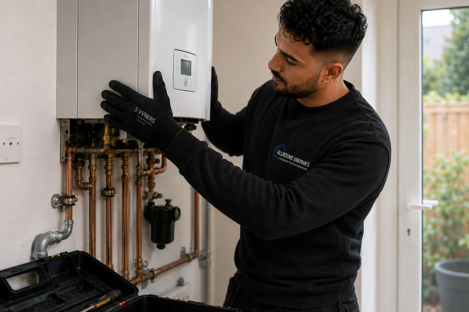Allround Vakman's monteur bezig met CV-ketel installatie en onderhoud in Amsterdam