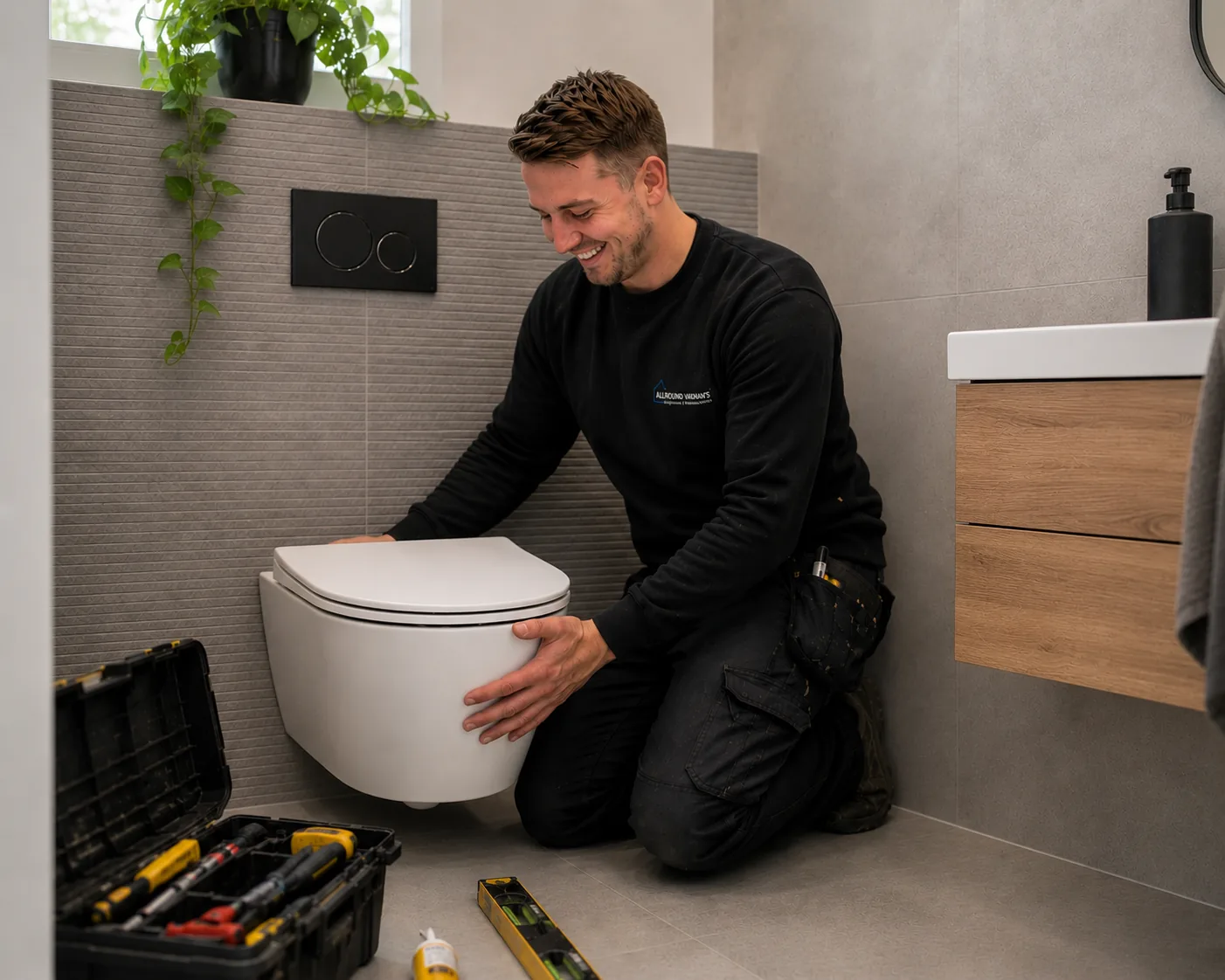 Loodgieter vervangt een toilet