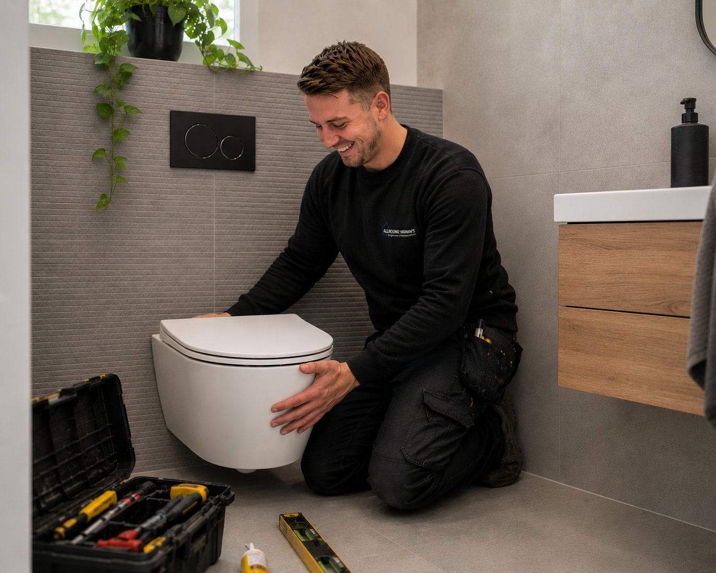 Allround Vakman's monteur bezig met sanitair vervangen in Amsterdam